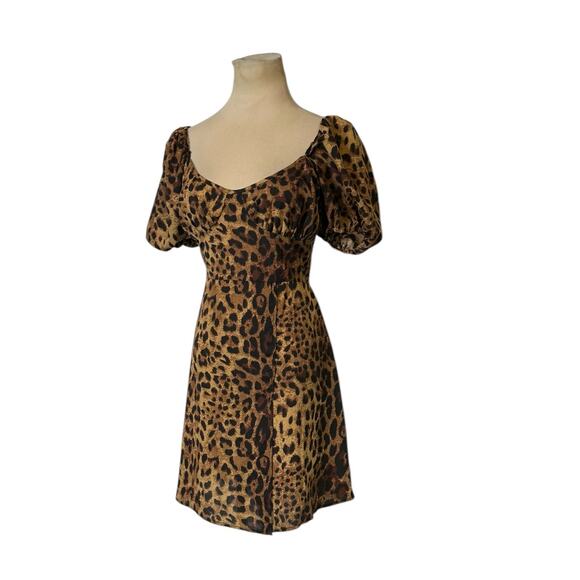 PrettyLittleThing brown black leopard print puff sleeves mini dress size 8 - Picture 9 of 13